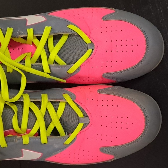 Like new! Under Armor neon pink, yellow, and gray cleats, sz 10 - Picture 2 of 10